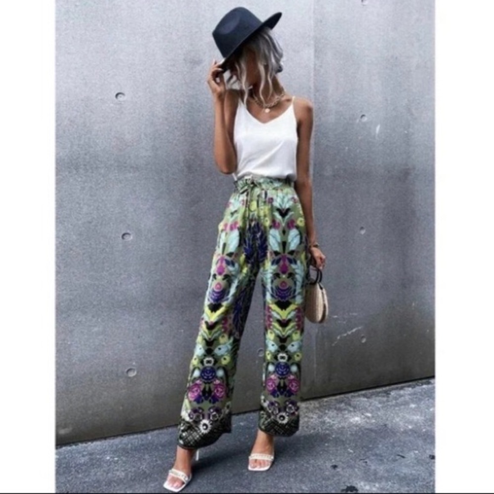 NWT$98 ZARA Boho Satin Silky Wide Leg Pants